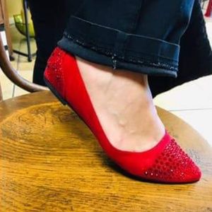 BAMBOO Red Embellished Flats